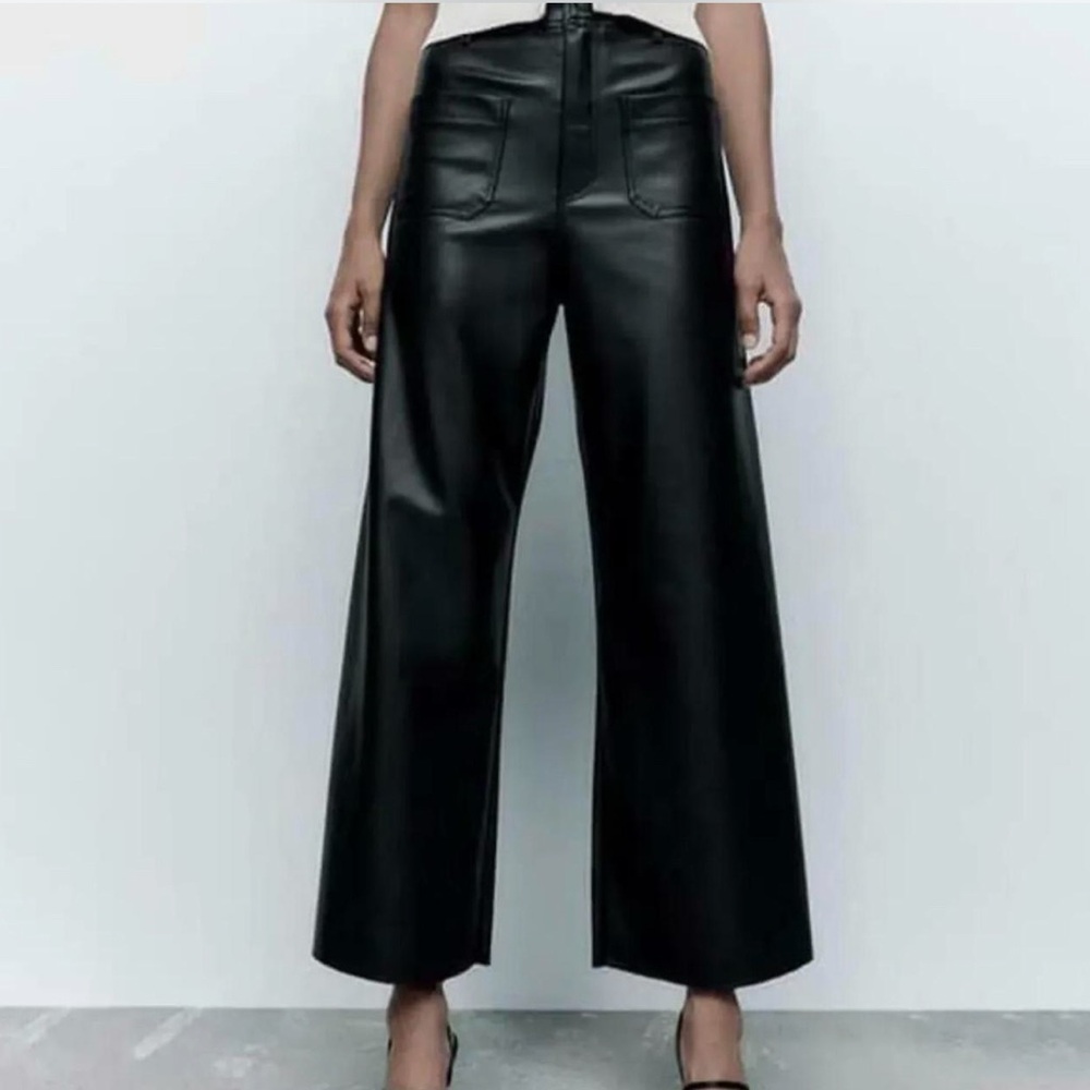 Zara Black Leather Wide-Leg Pants